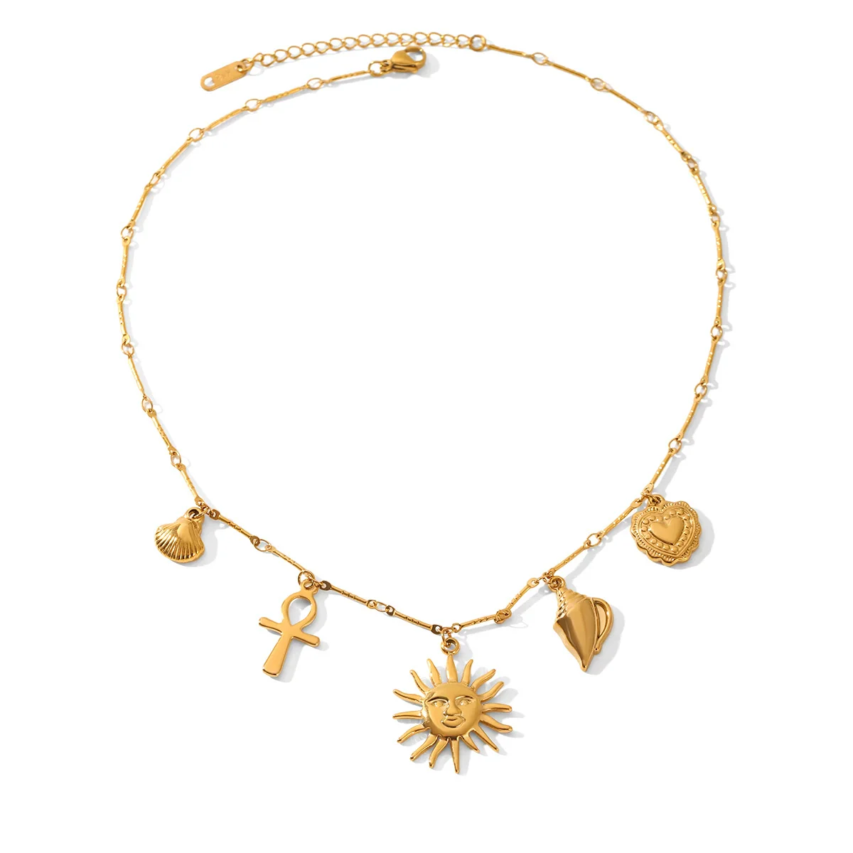 Wholesale Women's Minimalist Ins Style Gold Plated Geometric Stainless Steel Handmade Chain Necklace With Sun Heart Conch Shell Cross Pendant - Image 5