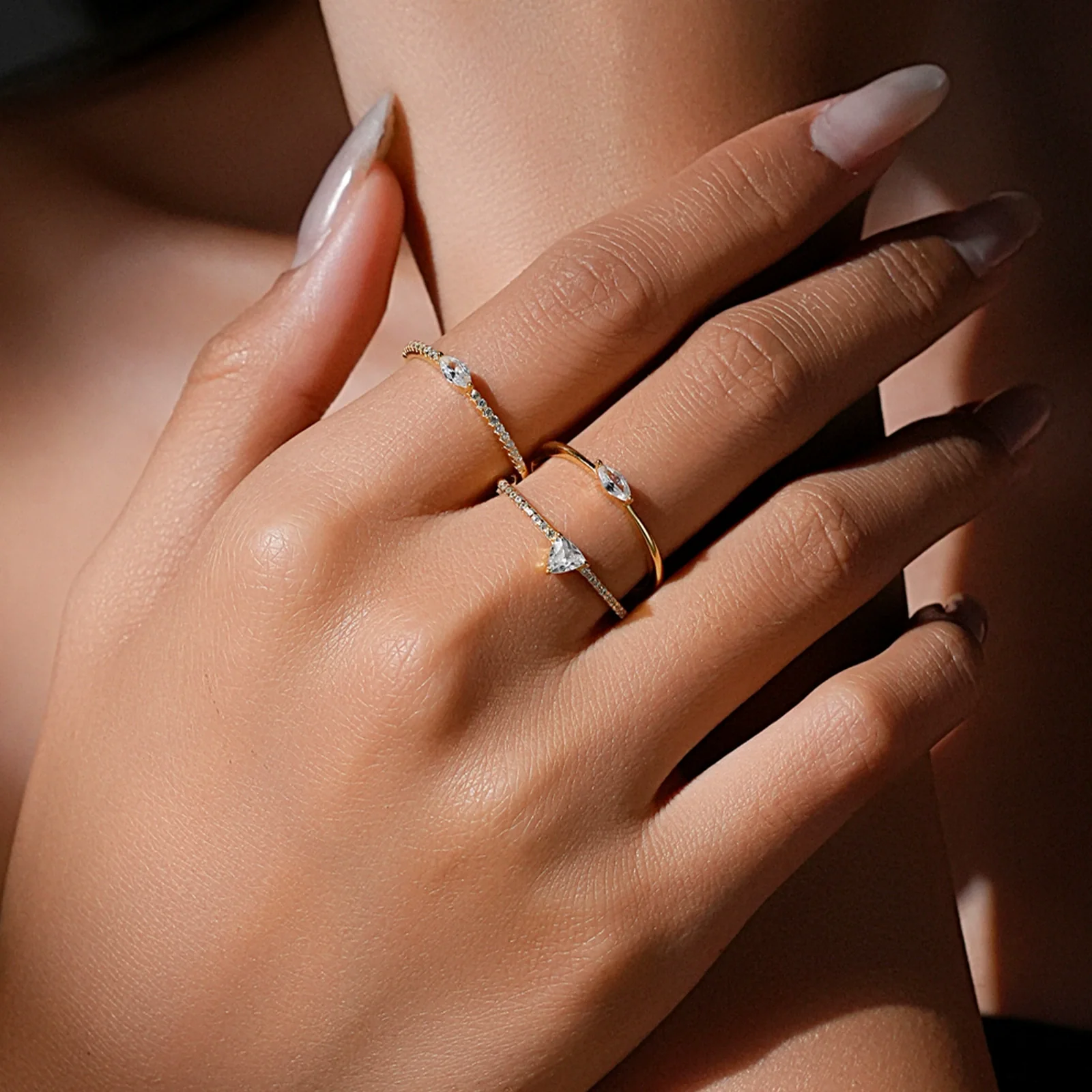 Wholesale Women's Minimalist S925 Sterling Silver Ring With Microinlaid Zircon Geometric Pattern Electroplated Platinum 18K Gold - Image 2