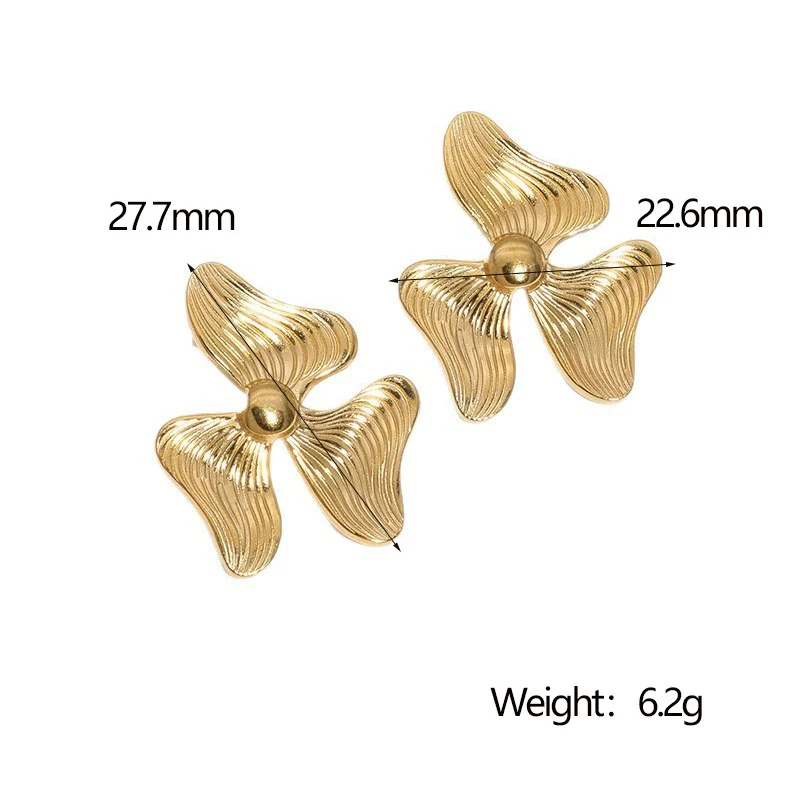 Wholesale Women's Minimalist Stainless Steel Electroplated Threepetal Flower Design Earrings - Image 5