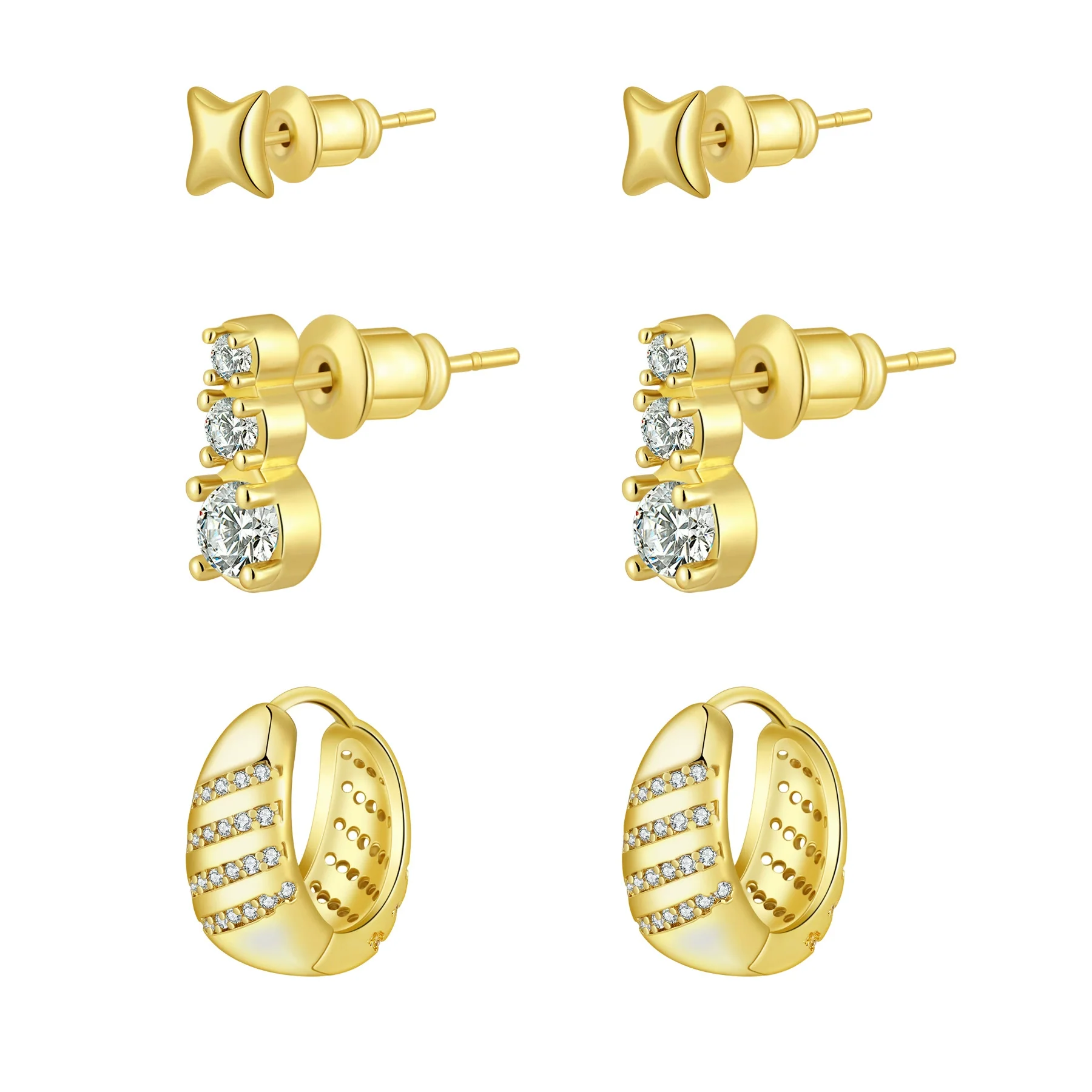 Wholesale Women's Minimalist Star Shape Copper Zircon Earrings Set With 14K Gold Electroplating - Image 5