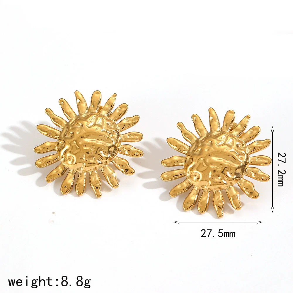 Wholesale Women's Minimalist Sunflower Stainless Steel Jewelry Set Real Gold Plated Bracelet Earrings - Image 10