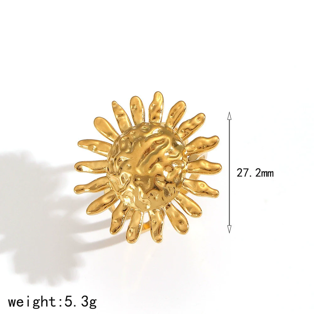 Wholesale Women's Minimalist Sunflower Stainless Steel Jewelry Set Real Gold Plated Bracelet Earrings - Image 11