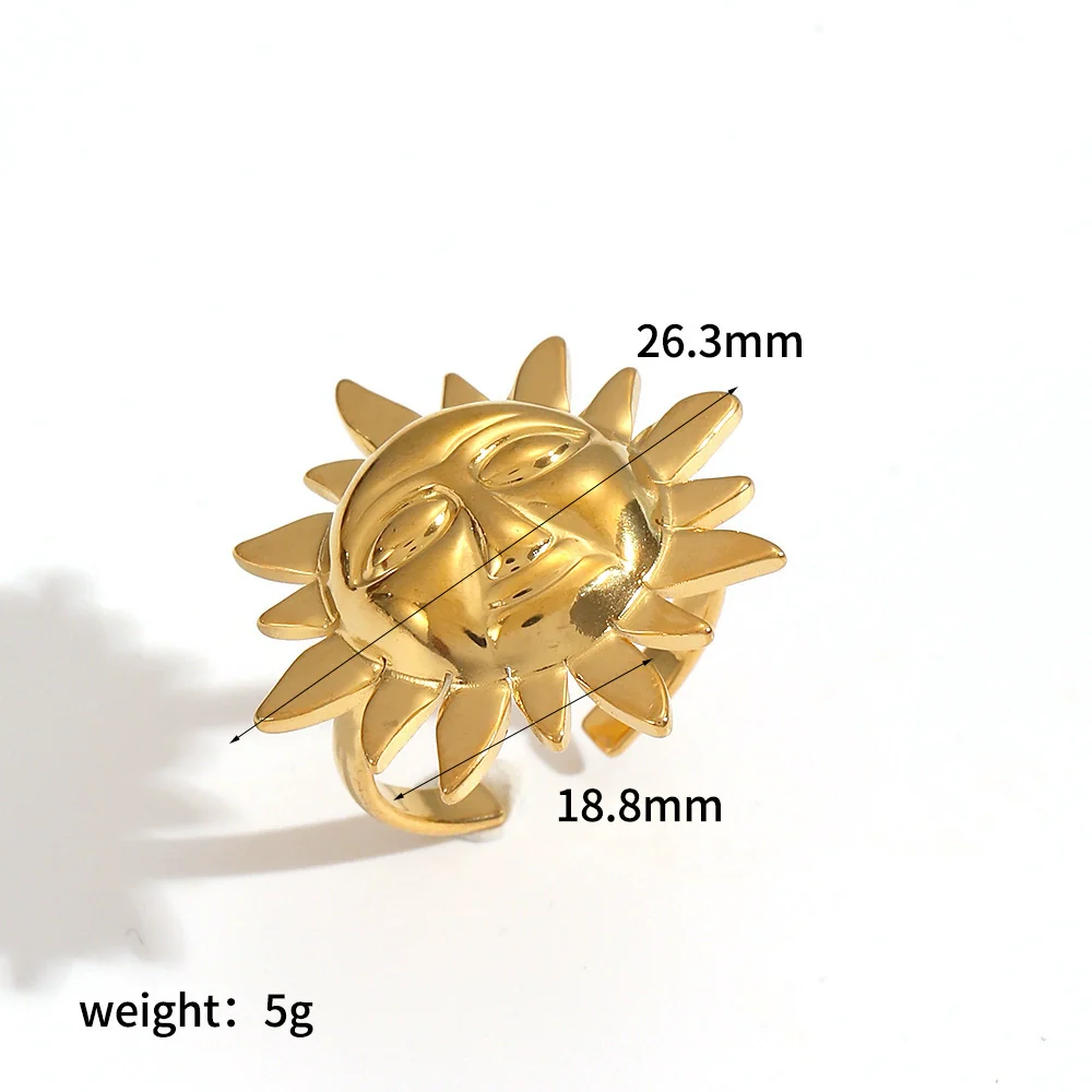 Wholesale Women's Minimalist Sunflower Stainless Steel Jewelry Set Real Gold Plated Bracelet Earrings - Image 12
