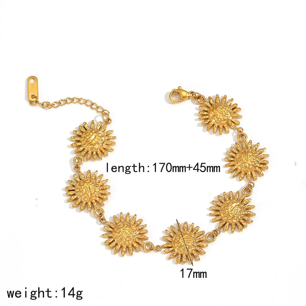 Wholesale Women's Minimalist Sunflower Stainless Steel Jewelry Set Real Gold Plated Bracelet Earrings - Image 5