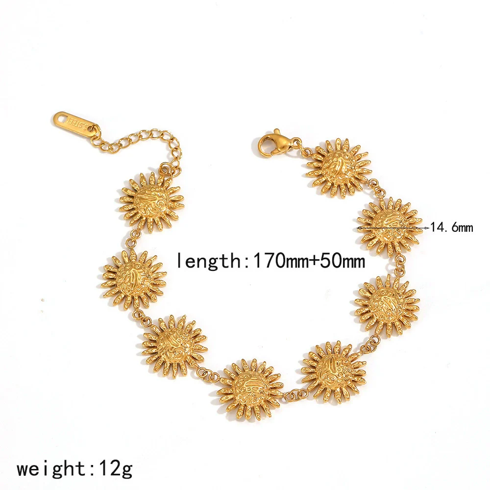 Wholesale Women's Minimalist Sunflower Stainless Steel Jewelry Set Real Gold Plated Bracelet Earrings - Image 7