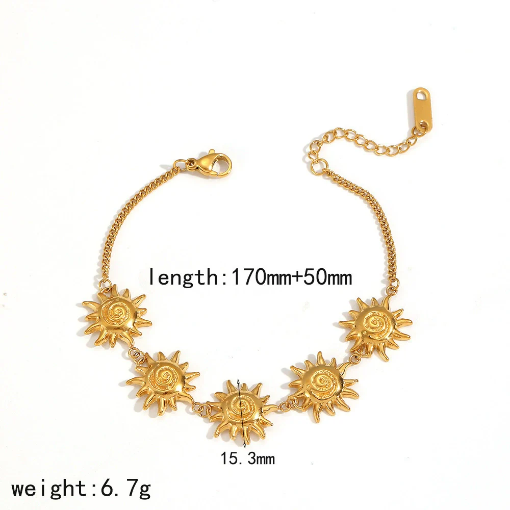 Wholesale Women's Minimalist Sunflower Stainless Steel Jewelry Set Real Gold Plated Bracelet Earrings - Image 8