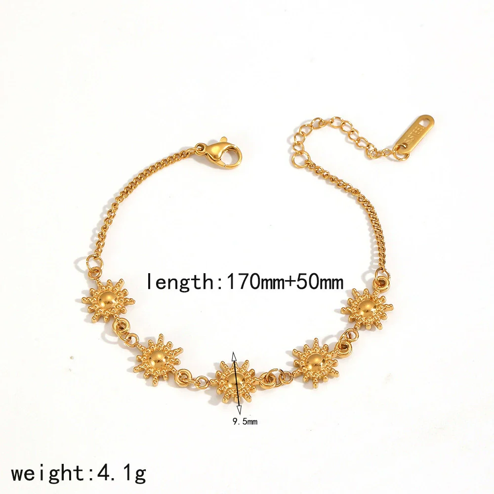 Wholesale Women's Minimalist Sunflower Stainless Steel Jewelry Set Real Gold Plated Bracelet Earrings - Image 9