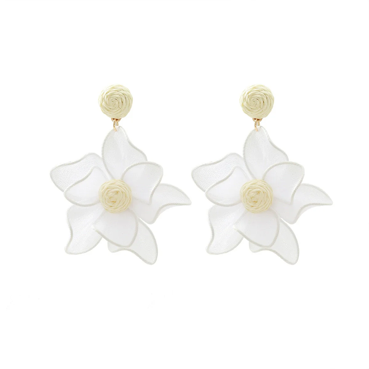 Wholesale Women's Mixed Materials Hand Knitted Flower Shape Cloth Raffia Grass Earrings Fashion Bohemia Design - Image 10