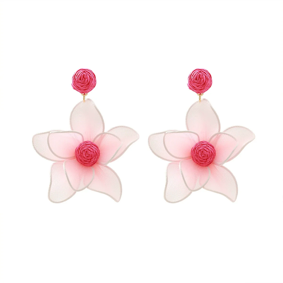 Wholesale Women's Mixed Materials Hand Knitted Flower Shape Cloth Raffia Grass Earrings Fashion Bohemia Design - Image 8