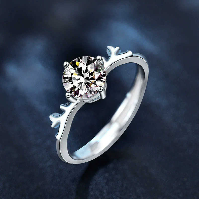 Wholesale Women's Moissanite Open Ring 925 Sterling Silver Kstyle With Animal Zodiac Antlers Pattern Electroplated Jewelry