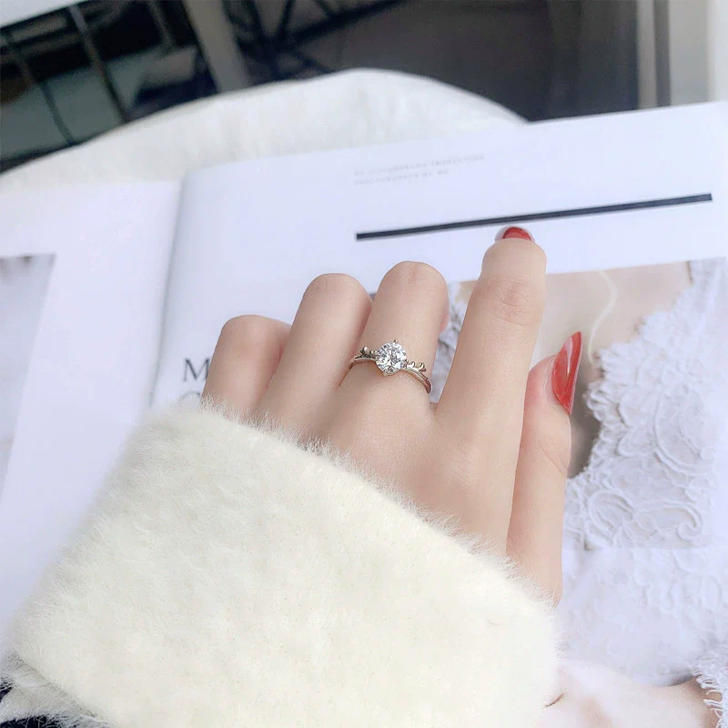 Wholesale Women's Moissanite Open Ring 925 Sterling Silver Kstyle With Animal Zodiac Antlers Pattern Electroplated Jewelry - Image 3