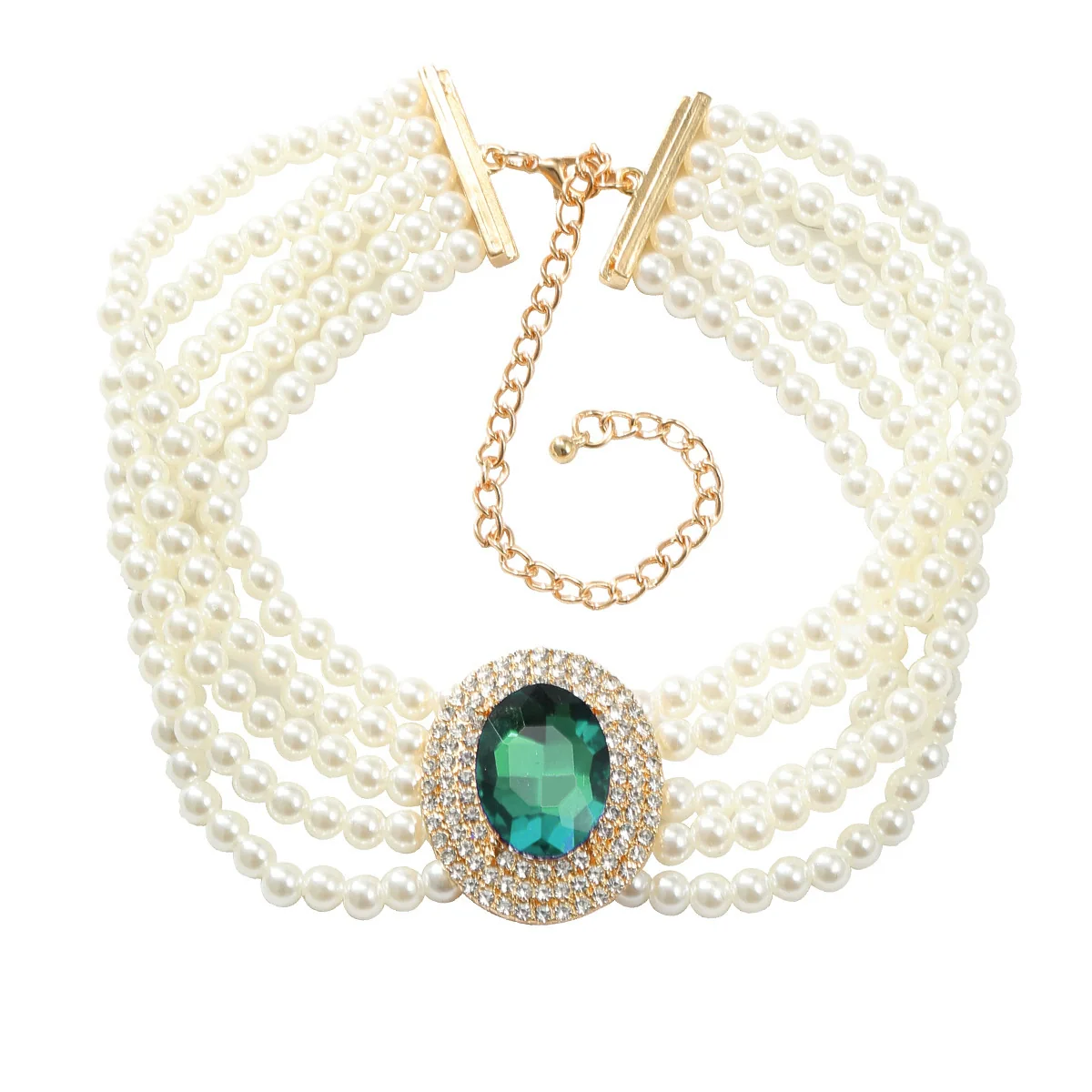 Wholesale Women's Multi Layer Imitation Pearl Necklace With Alloy Oval Pendant And Snake Bone Chain Geometric Diamond Design - Image 6