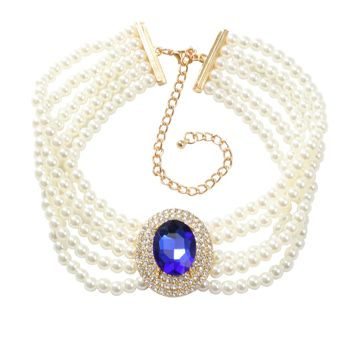 Wholesale Women's Multi Layer Imitation Pearl Necklace With Alloy Oval Pendant And Snake Bone Chain Geometric Diamond Design - Image 7