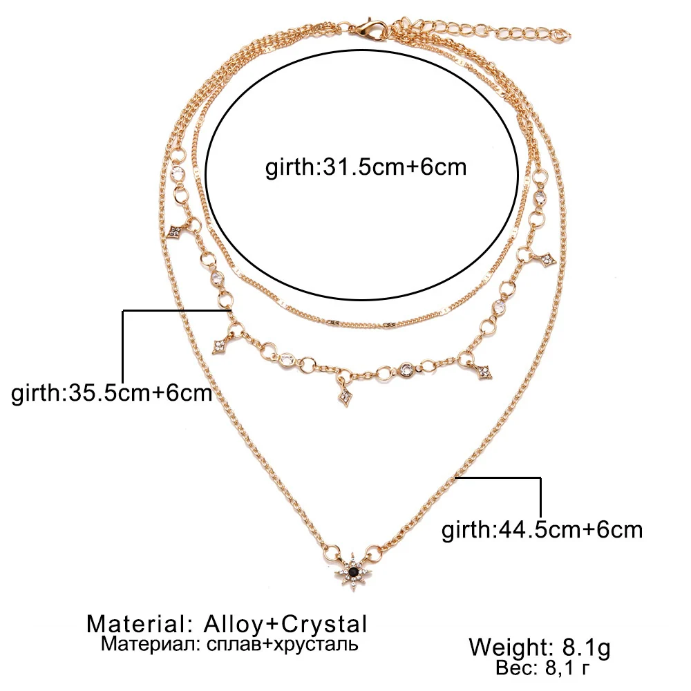 Wholesale Women's Multi Layer Star Pendant Necklace Alloy Material Snake Bone Chain Handmade Electroplated - Image 2