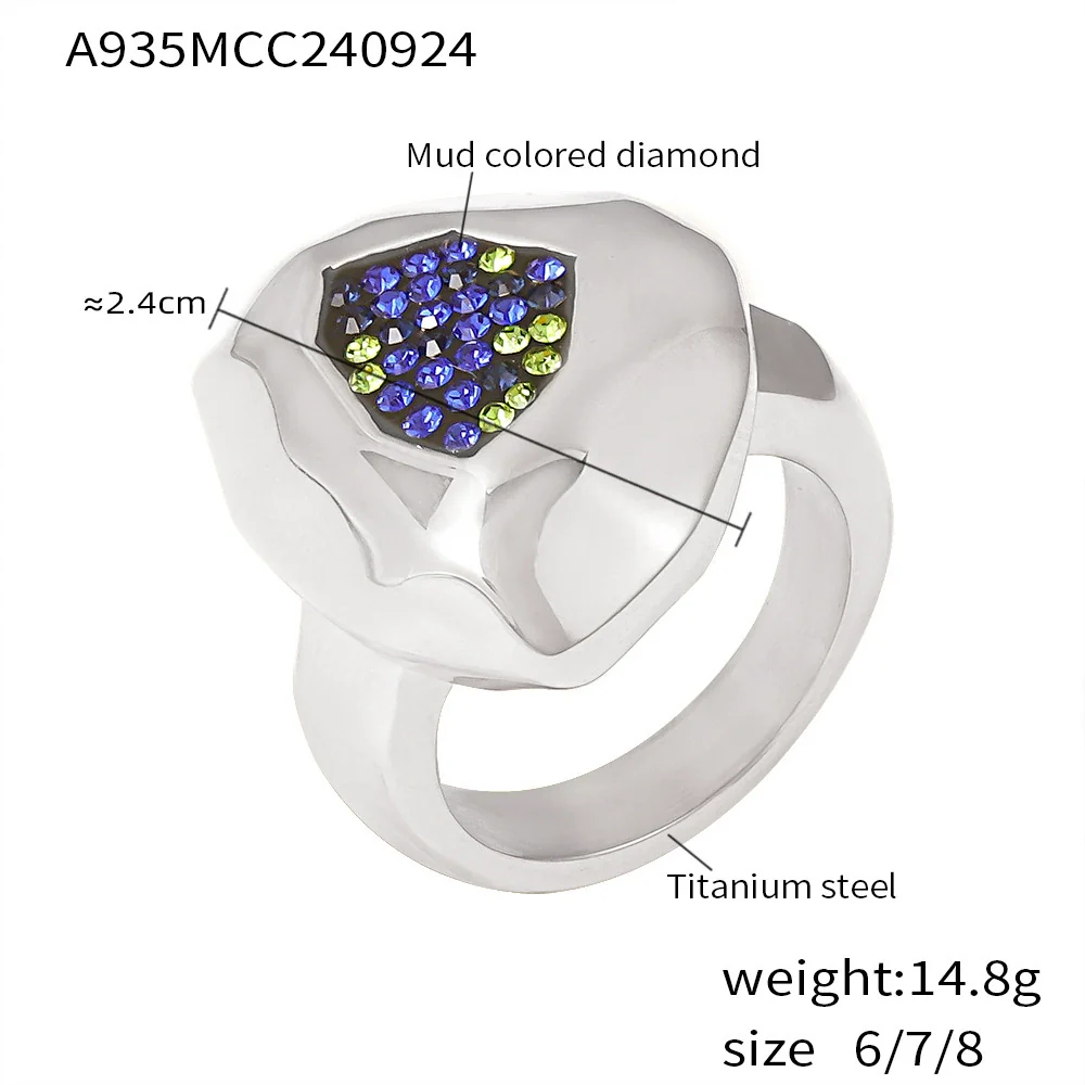 Wholesale Women's Multilateral Cut Mud Color Diamond Ring Titanium Steel Pvd Plated Geometric Style Jewelry - Image 5