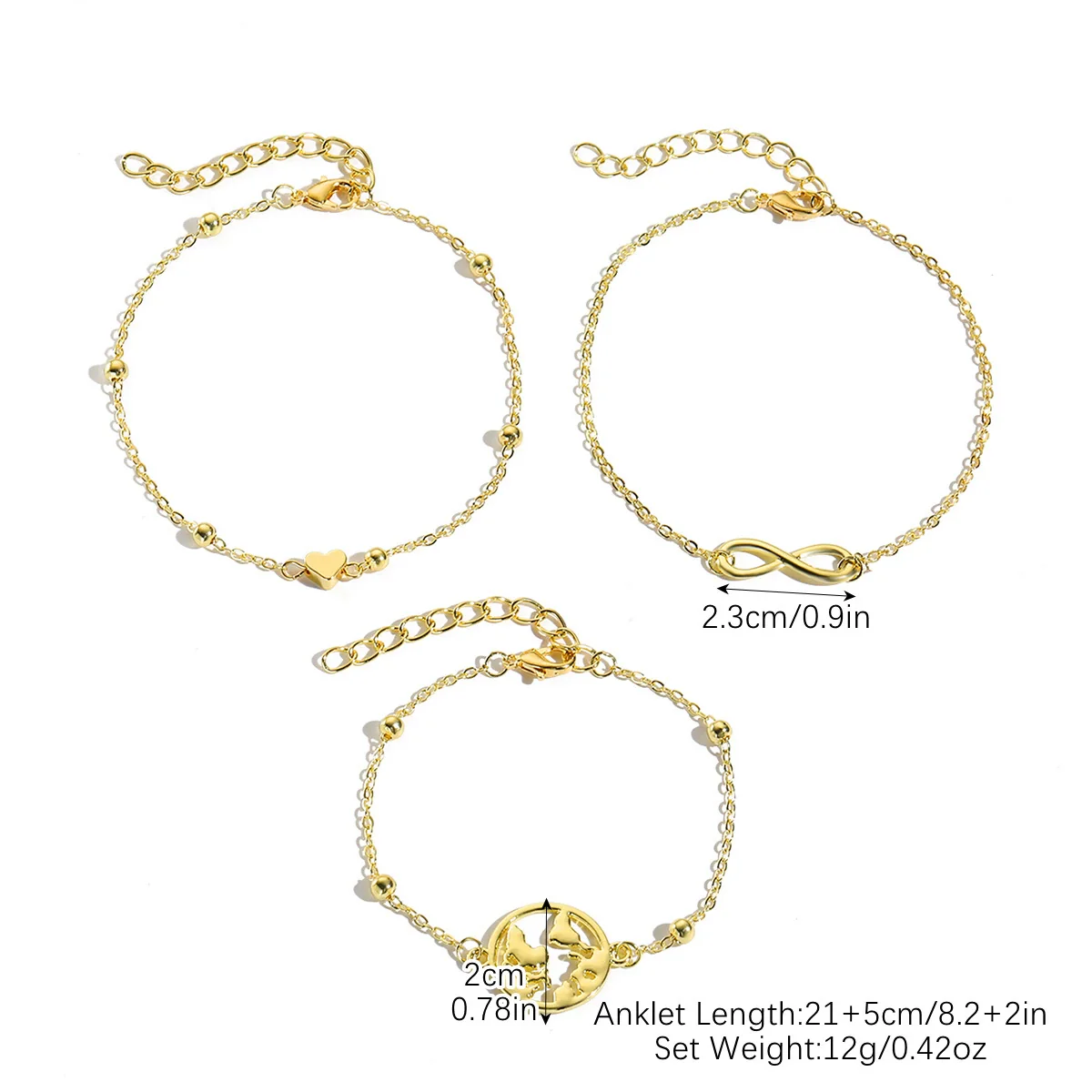 Wholesale Women's Multilayer Anklet Suit Alloy Geometric Marine Style Metal Chain With Inlaid Artificial Gemstones And Semiprecious Stones - Image 10