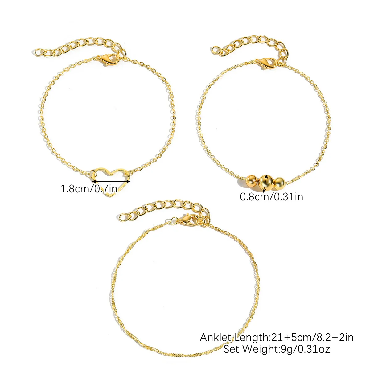 Wholesale Women's Multilayer Anklet Suit Alloy Geometric Marine Style Metal Chain With Inlaid Artificial Gemstones And Semiprecious Stones - Image 11