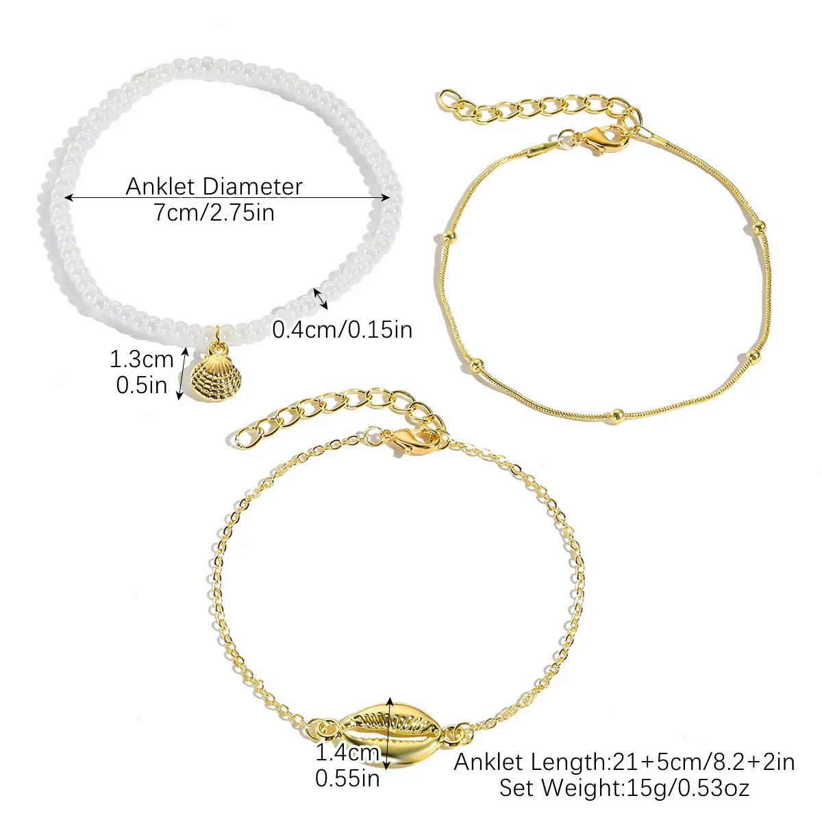 Wholesale Women's Multilayer Anklet Suit Alloy Geometric Marine Style Metal Chain With Inlaid Artificial Gemstones And Semiprecious Stones - Image 7