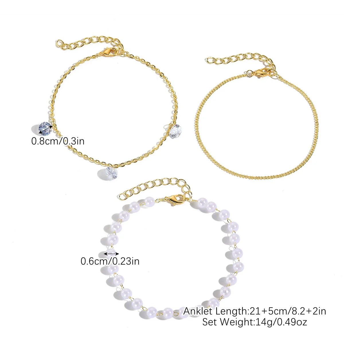 Wholesale Women's Multilayer Anklet Suit Alloy Geometric Marine Style Metal Chain With Inlaid Artificial Gemstones And Semiprecious Stones - Image 9