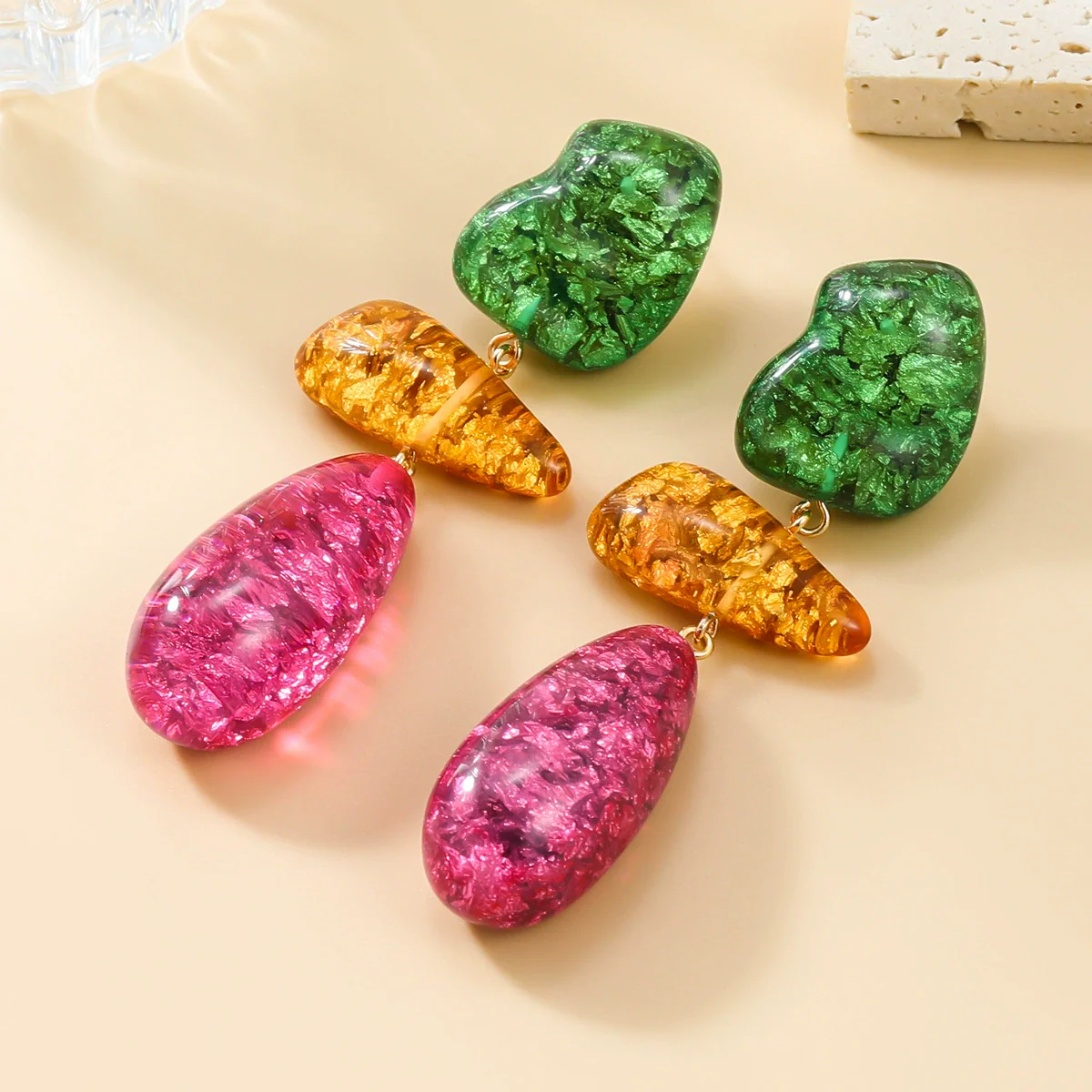 Wholesale Women's Multilayer Geometric Resin And Plastic Earrings With Stamping Process - Image 2