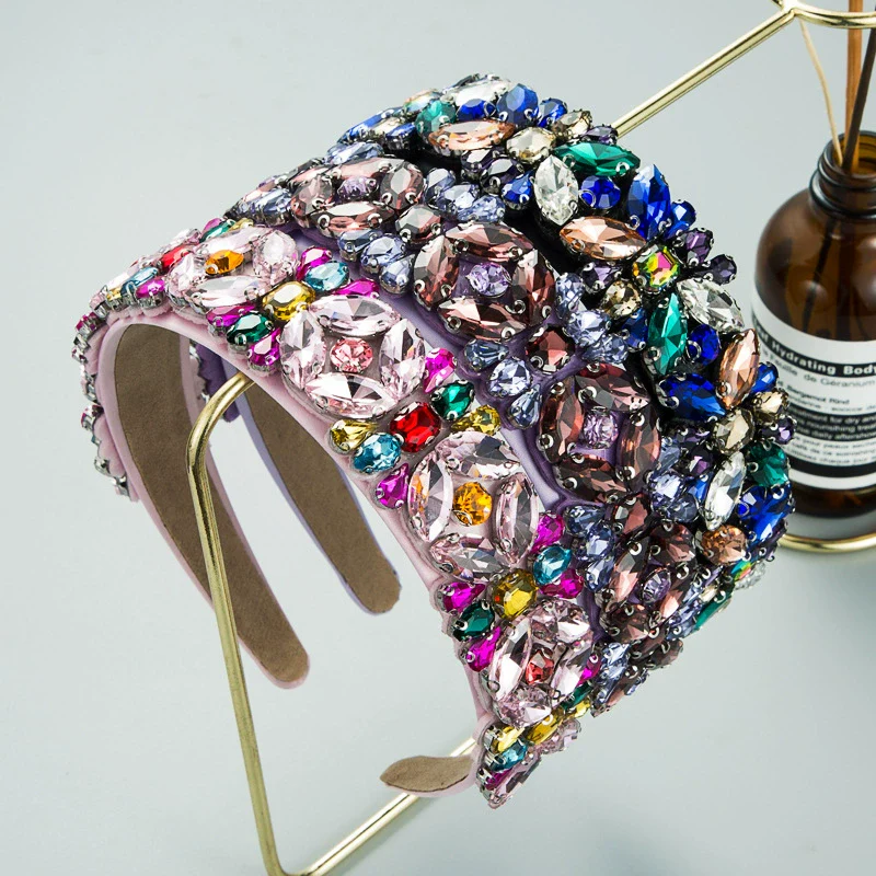 Wholesale Women's Multilayer Glass And Colored Glaze Headband With Diamond Accessories Retro Baroque Style