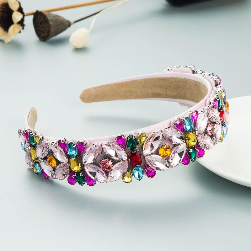 Wholesale Women's Multilayer Glass And Colored Glaze Headband With Diamond Accessories Retro Baroque Style - Image 4