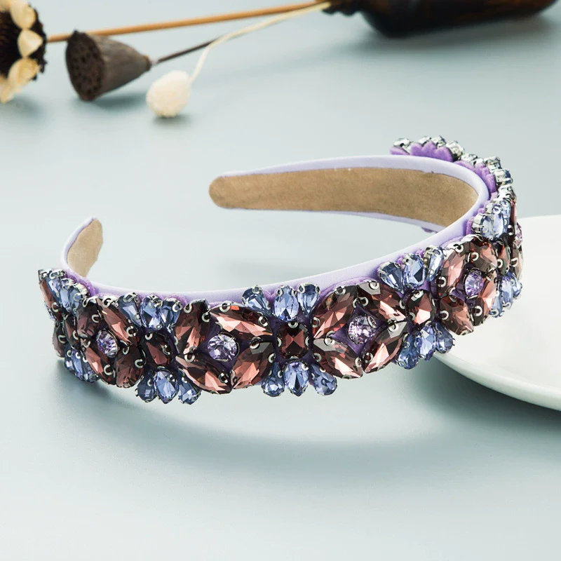 Wholesale Women's Multilayer Glass And Colored Glaze Headband With Diamond Accessories Retro Baroque Style - Image 7