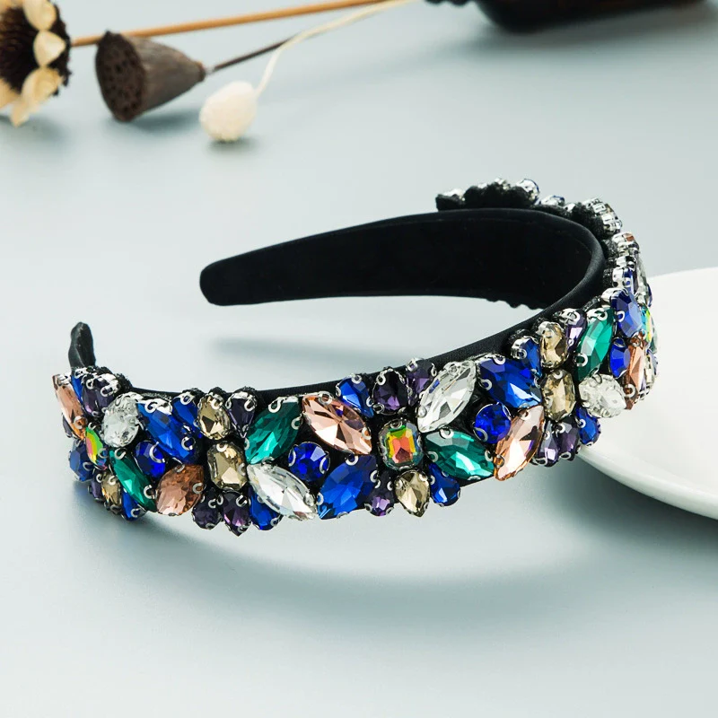 Wholesale Women's Multilayer Glass And Colored Glaze Headband With Diamond Accessories Retro Baroque Style - Image 8