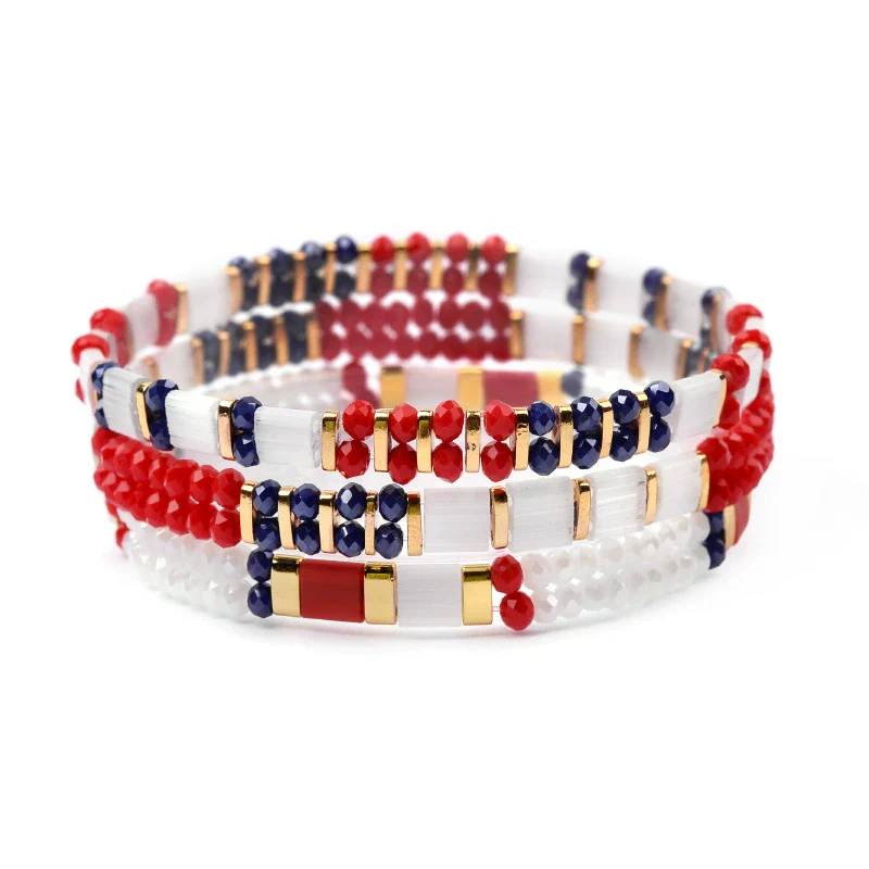 Wholesale Women's Multilayer Handwoven Beaded Bracelet Glass Colored Glaze Geometric Style Jewelry - Image 11