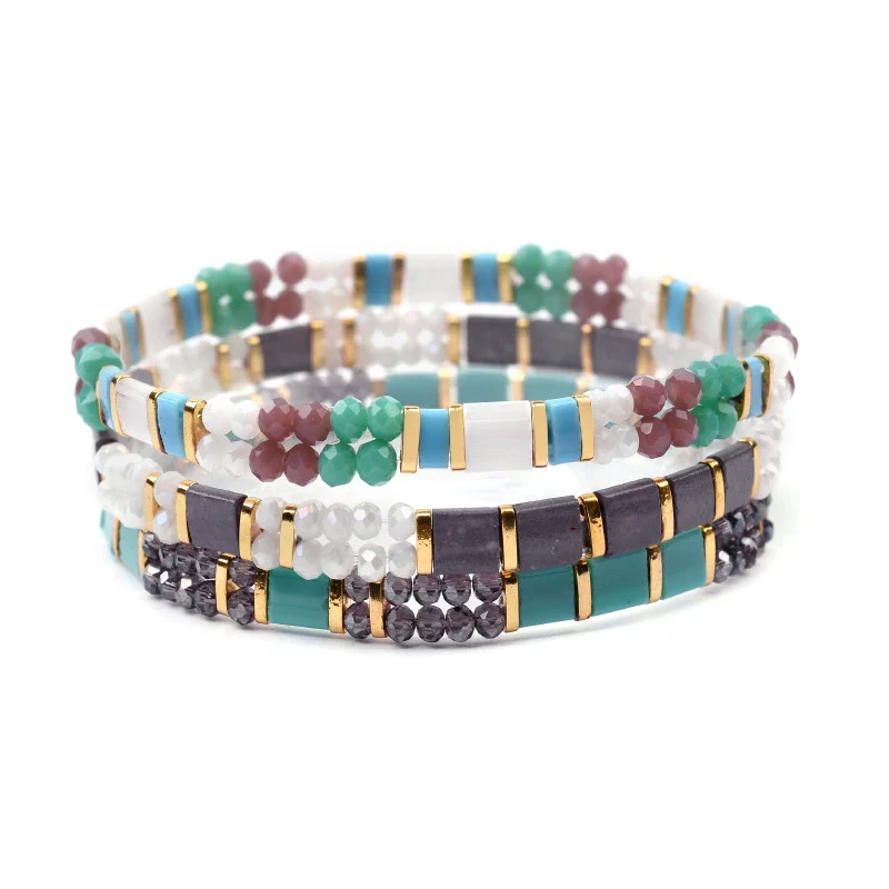 Wholesale Women's Multilayer Handwoven Beaded Bracelet Glass Colored Glaze Geometric Style Jewelry - Image 13