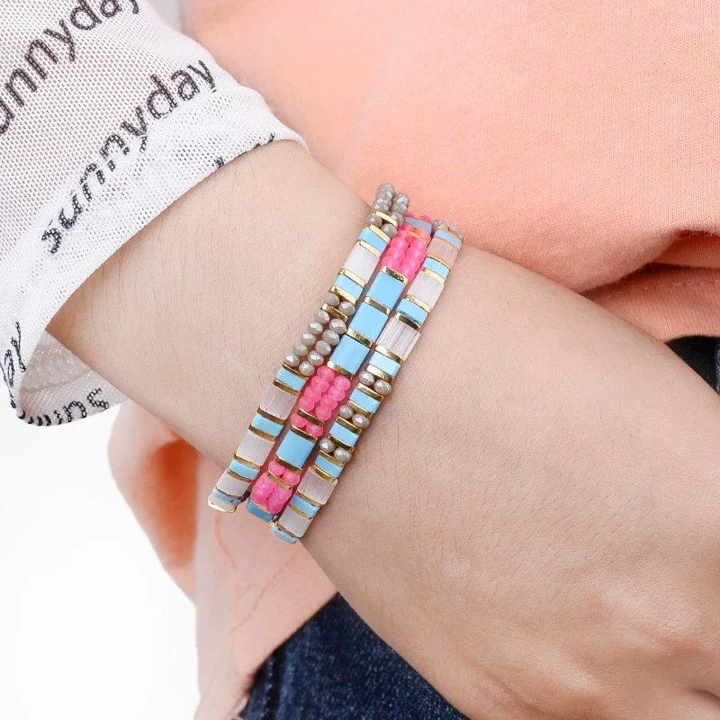 Wholesale Women's Multilayer Handwoven Beaded Bracelet Glass Colored Glaze Geometric Style Jewelry - Image 2