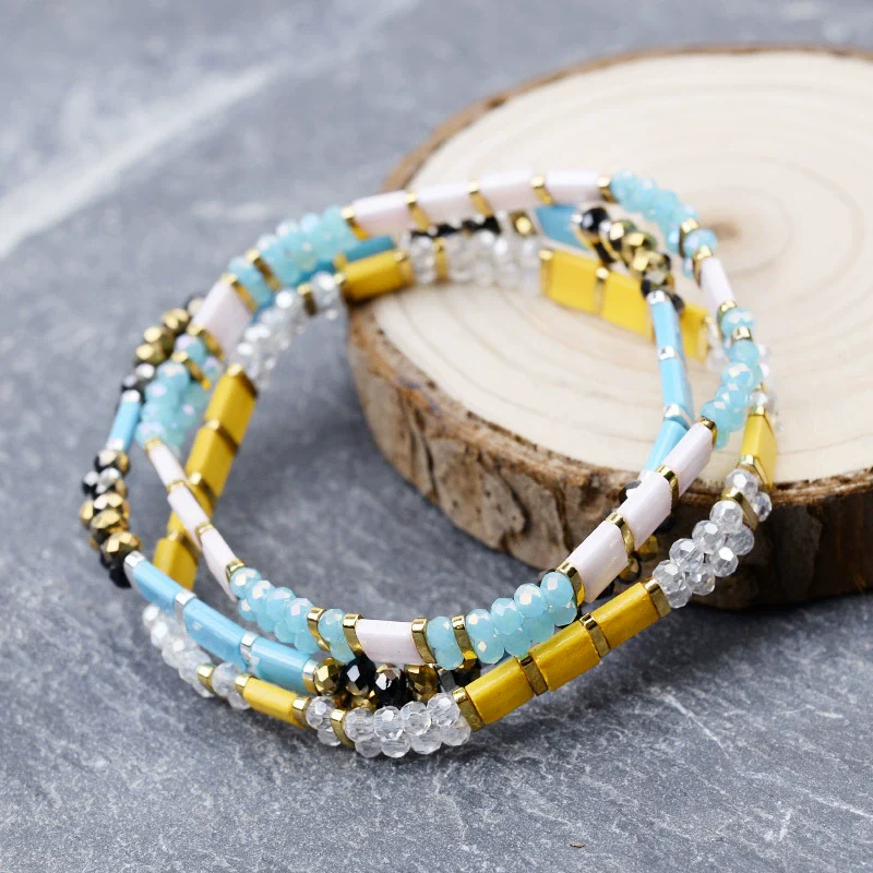 Wholesale Women's Multilayer Handwoven Beaded Bracelet Glass Colored Glaze Geometric Style Jewelry - Image 3