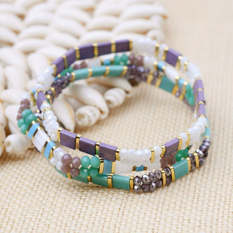 Wholesale Women's Multilayer Handwoven Beaded Bracelet Glass Colored Glaze Geometric Style Jewelry - Image 4