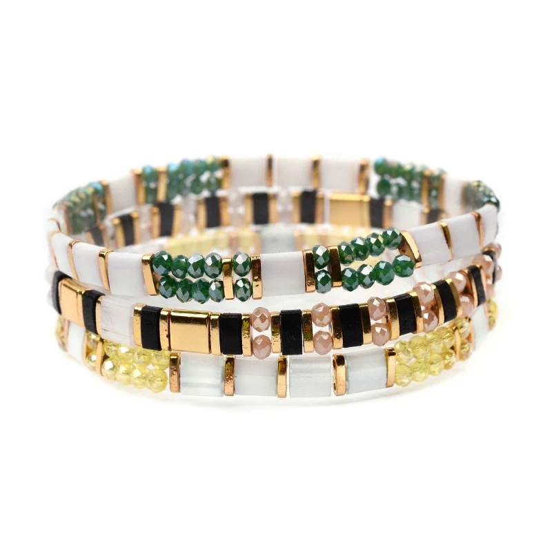 Wholesale Women's Multilayer Handwoven Beaded Bracelet Glass Colored Glaze Geometric Style Jewelry - Image 7