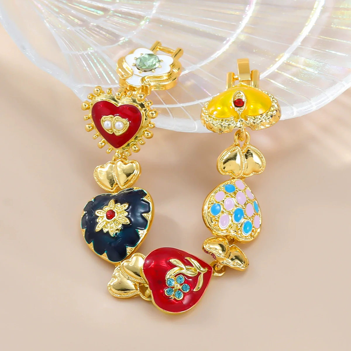Wholesale Women's Multilayer Heartshaped Alloy Dripping Oil Hip Hop Bracelet With Geometric Pattern - Image 2