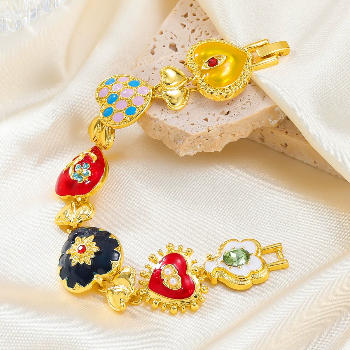 Wholesale Women's Multilayer Heartshaped Alloy Dripping Oil Hip Hop Bracelet With Geometric Pattern - Image 4