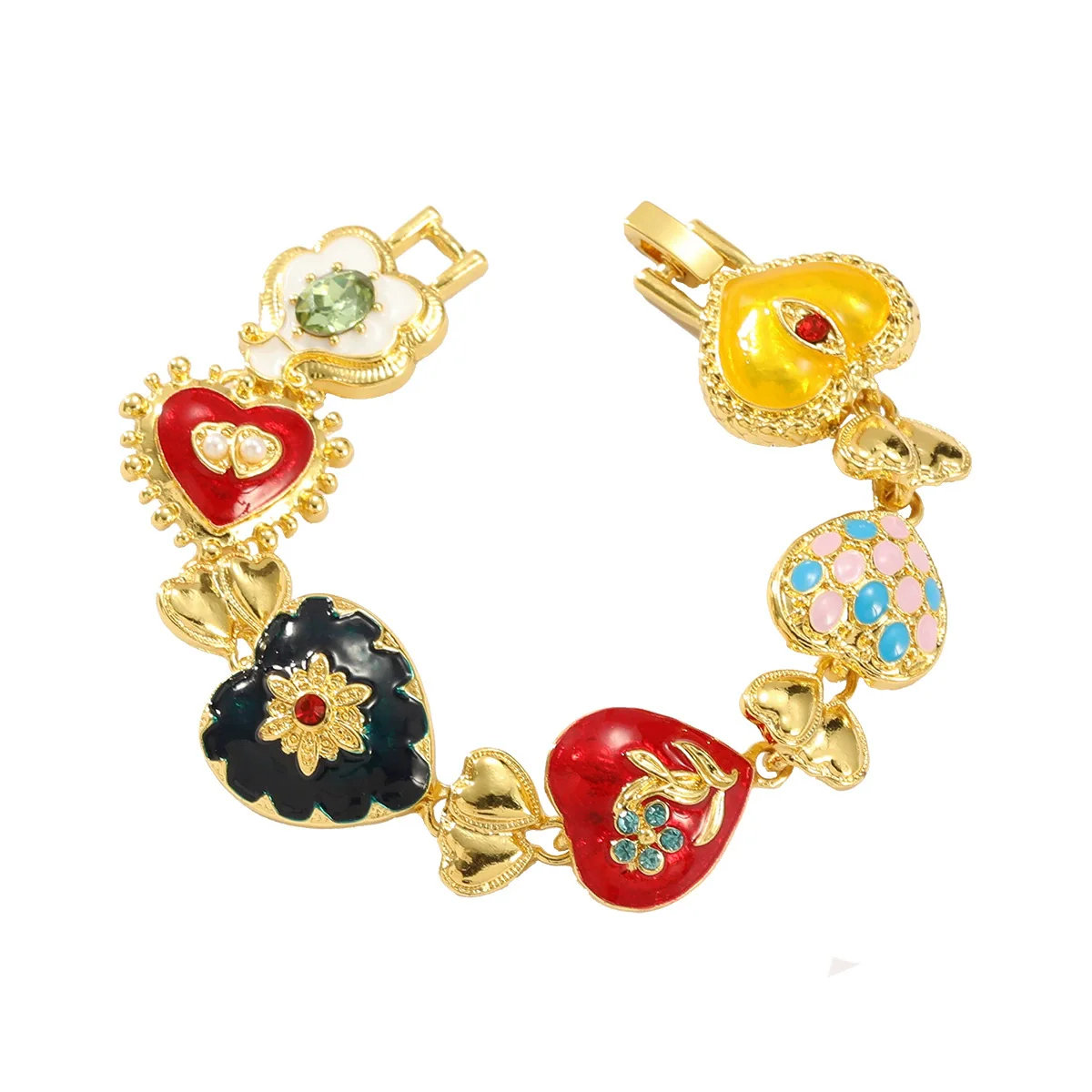 Wholesale Women's Multilayer Heartshaped Alloy Dripping Oil Hip Hop Bracelet With Geometric Pattern - Image 5