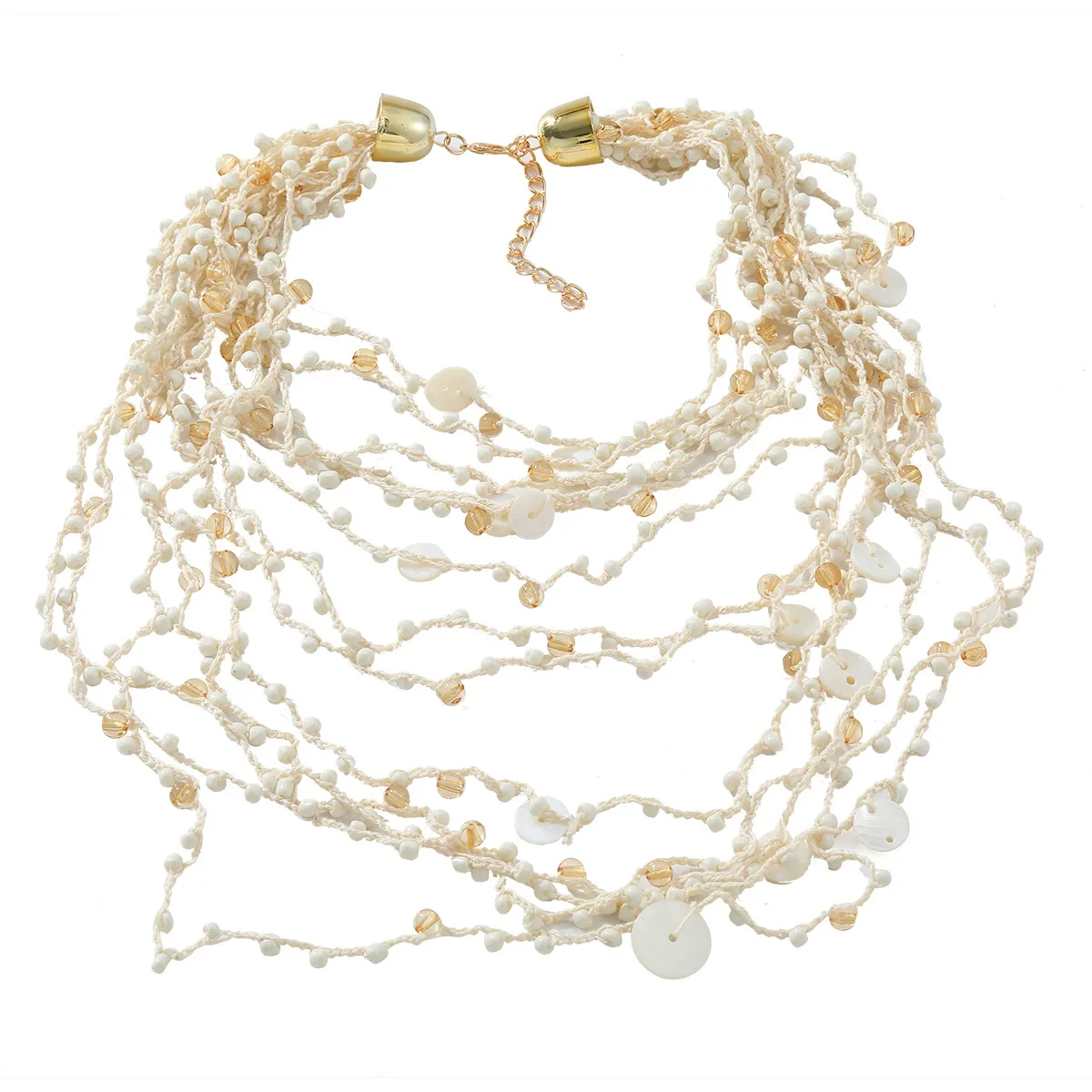 Wholesale Women's Multilayer Resin Color Beaded Necklace With Geometric Pattern Alloy Pendant And Snake Bone Chain Diamond Treated - Image 6