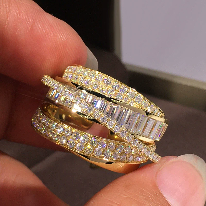 Wholesale Women's Multilayered Line Geometric Copper Zircon Ring