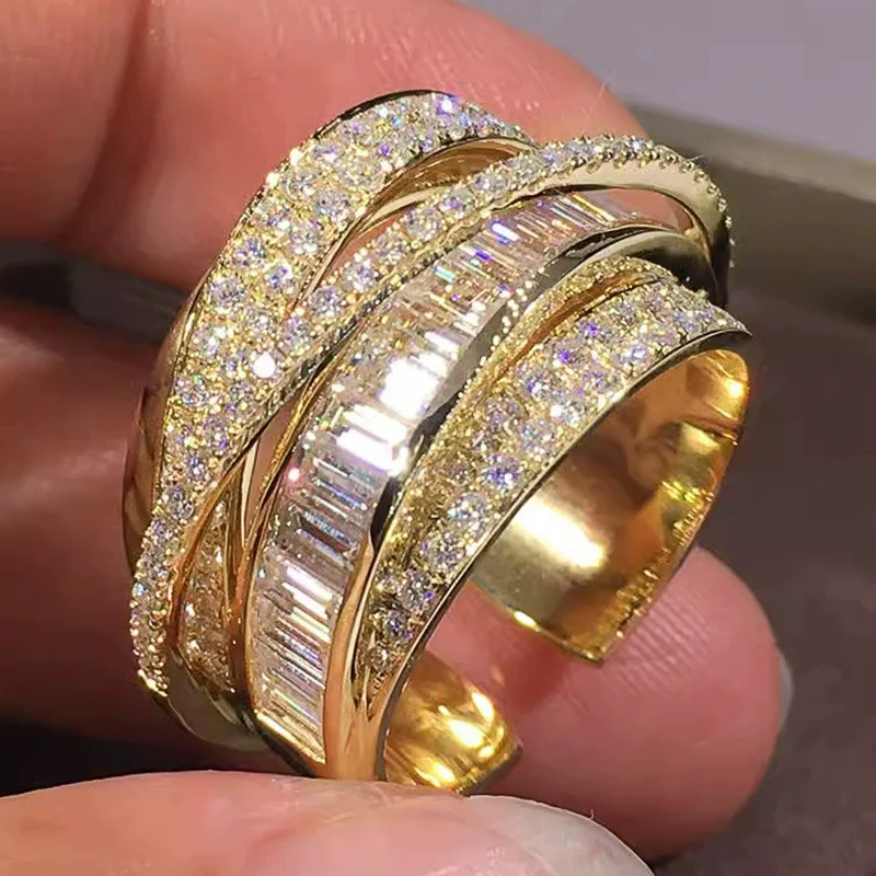 Wholesale Women's Multilayered Line Geometric Copper Zircon Ring - Image 2
