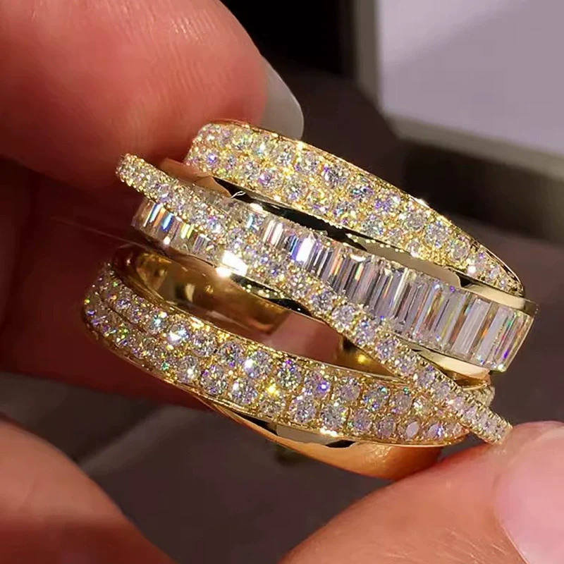 Wholesale Women's Multilayered Line Geometric Copper Zircon Ring - Image 3
