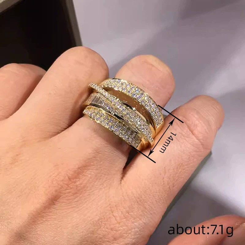 Wholesale Women's Multilayered Line Geometric Copper Zircon Ring - Image 4