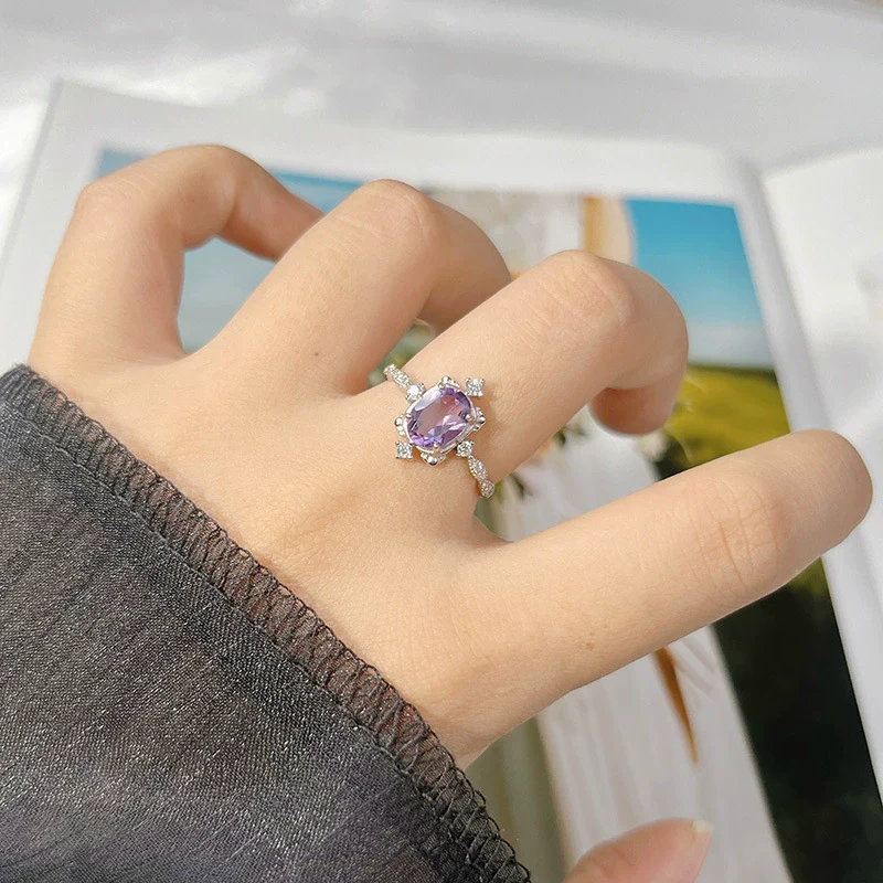 Wholesale Women's Natural Amethyst Citrine Color Geometric Crystal S925 Sterling Silver Ring Set With Crystal - Image 2