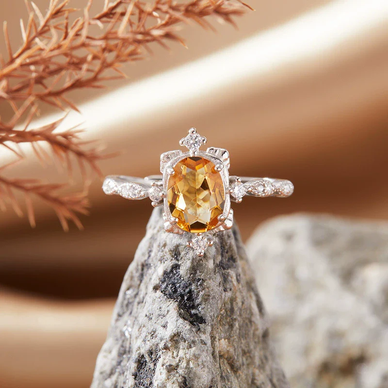 Wholesale Women's Natural Amethyst Citrine Color Geometric Crystal S925 Sterling Silver Ring Set With Crystal - Image 3