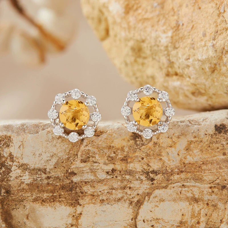 Wholesale Women's Natural Amethyst Citrine Colorful Gemstone Geometric Crystal S925 Sterling Silver Light Luxury Earring Set Jewelry - Image 3