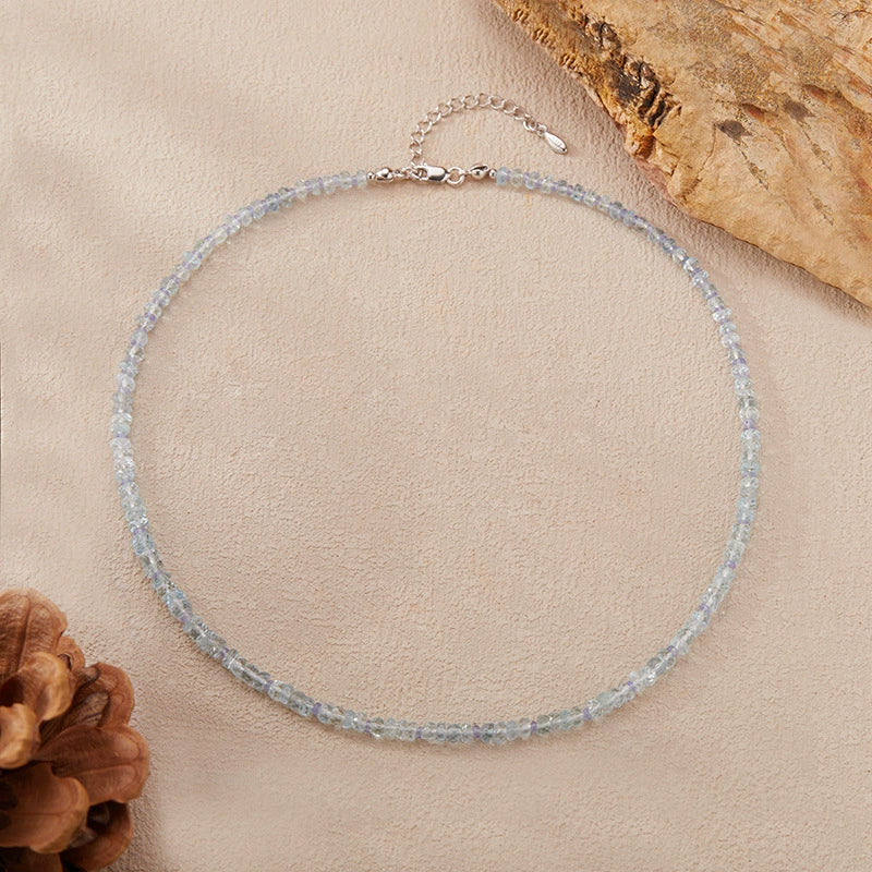 Wholesale Women's Natural Aquamarine Beaded Clavicle Necklace 925 Sterling Silver Light Luxury Geometric Set With Gems Cross Chain Jewelry - Image 4