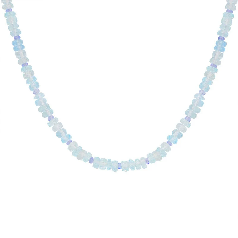 Wholesale Women's Natural Aquamarine Beaded Clavicle Necklace 925 Sterling Silver Light Luxury Geometric Set With Gems Cross Chain Jewelry - Image 5