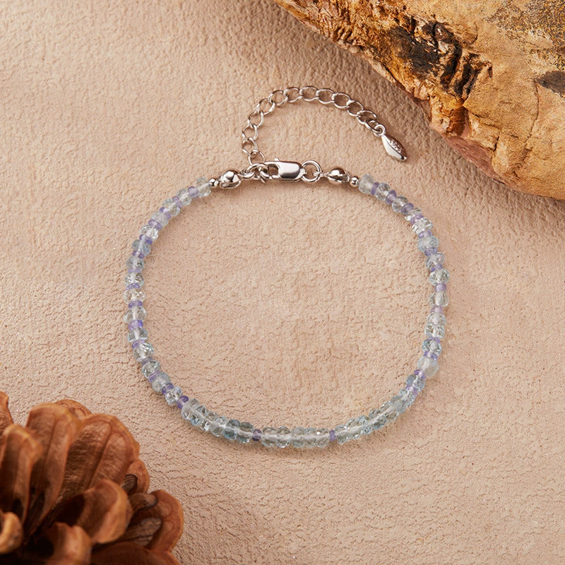 Wholesale Women's Natural Aquamarine Beaded Clavicle Necklace 925 Sterling Silver Light Luxury Geometric Set With Gems Cross Chain Jewelry - Image 6