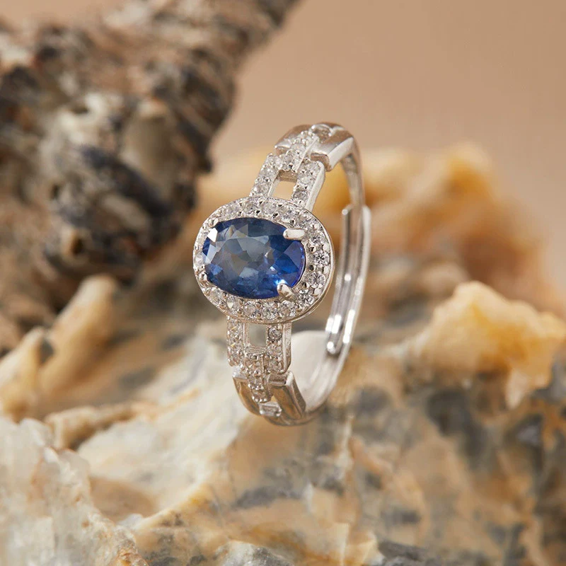 Wholesale Women's Natural Colored Sapphire Ring In S925 Sterling Silver Geometric Style With Gemstones