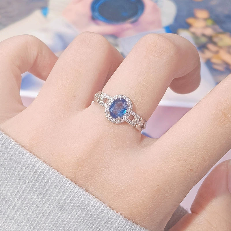 Wholesale Women's Natural Colored Sapphire Ring In S925 Sterling Silver Geometric Style With Gemstones - Image 2